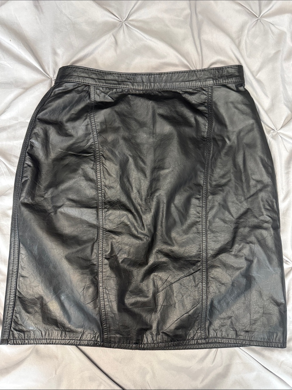 Black Leather Pencil Skirt - Women's Classic Style - Size 9/10